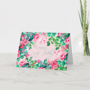 Carte Joyeux Anniversaire Printemps Été Jardin Floral Bl
