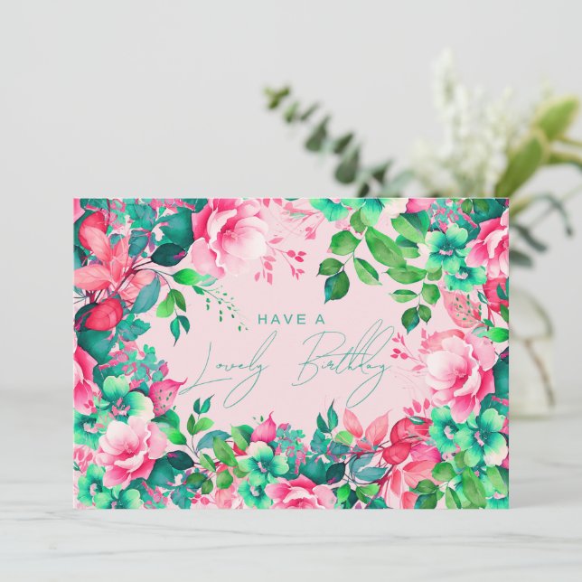 Carte Joyeux Anniversaire Printemps Été Jardin Floral Bl (Debout devant)
