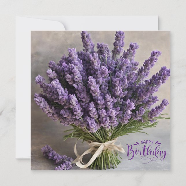 Carte Joyeux Anniversaire Purple Lavender Flowers Bouque (Devant)