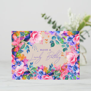 Carte Joyeux anniversaire Rainbow Garden Floral Champagn