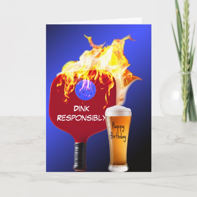 Carte Joyeux Anniversaire Raquette de Pickleball Flaming (Devant)