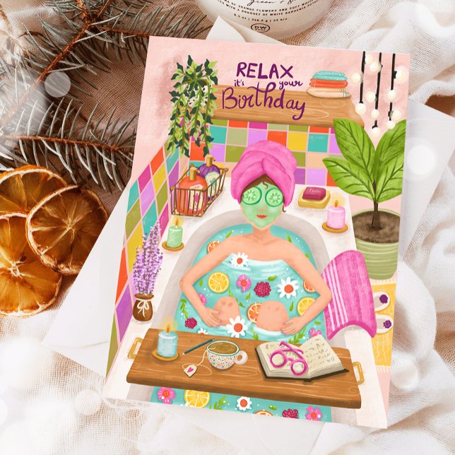 Carte Joyeux Anniversaire Relaxer Femme Fleurs Maman Fil (Créateur téléchargé)