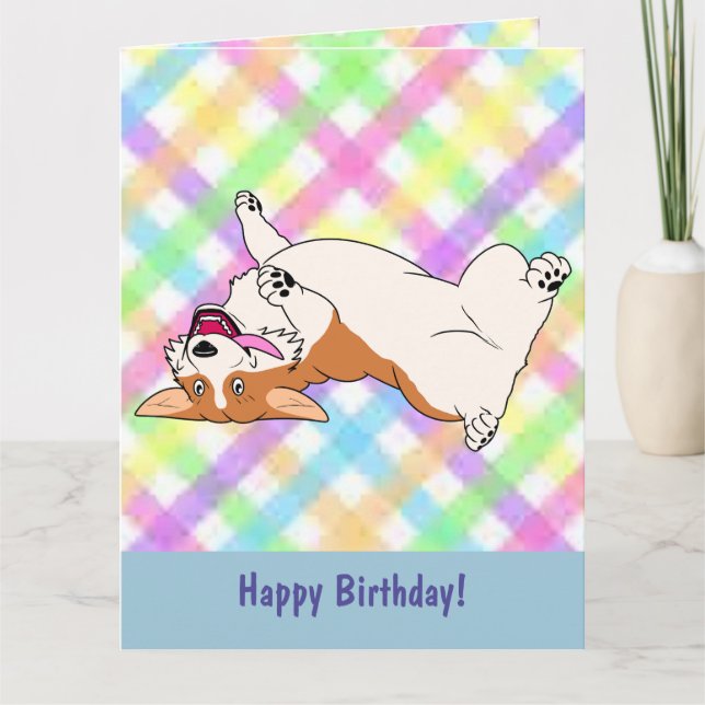 Carte Joyeux Anniversaire Rire Corgi Cartoon (Devant)