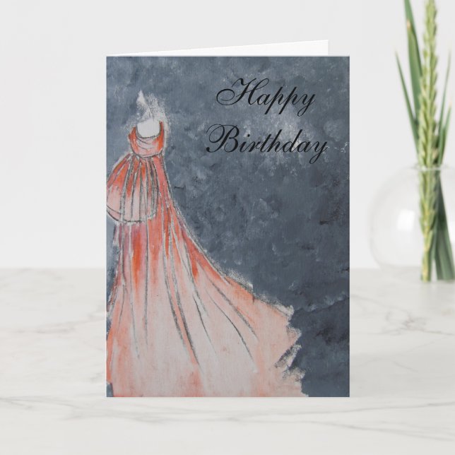 Carte Joyeux anniversaire (robe orange) (Devant)