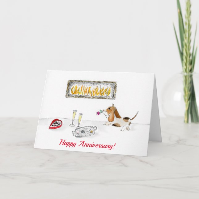 Carte Joyeux Anniversaire Romantique Hound Dog (Devant)