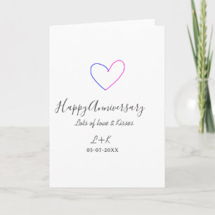 Carte Joyeux anniversaire rose cœur bleu nom date simple