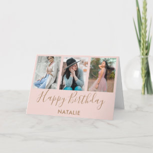 Carte Joyeux anniversaire rose et or 3 photo Collage