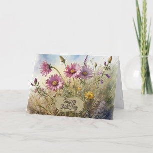 Carte Joyeux Anniversaire rose Fleurs sauvages été Flora