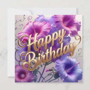 Carte Joyeux Anniversaire rose, mauve Matin Fleurs de gl