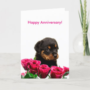 Carte Joyeux anniversaire Rose Rottweiler Puppy