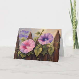 Carte Joyeux Anniversaire rose violet matin Fleurs de gl