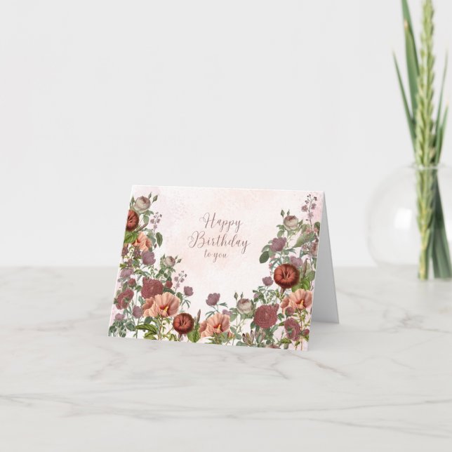Carte Joyeux anniversaire Roses Vintages et fleurs de ja (Devant)