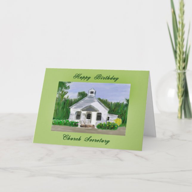 Carte Joyeux Anniversaire Secrétaire Eglise peinte (Devant)