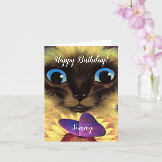 Carte Joyeux Anniversaire Siamese Chat Personnalisé Nom  (Orchidée)