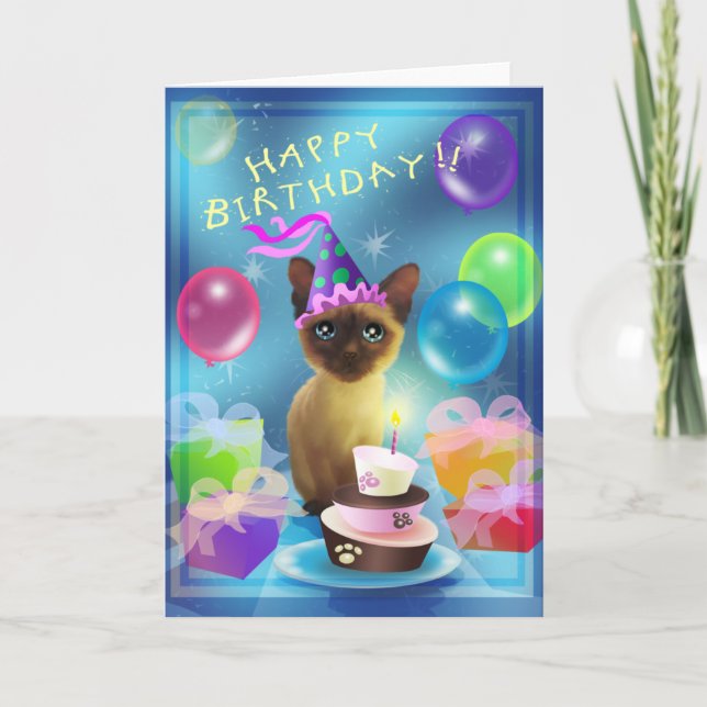 Carte Joyeux anniversaire Siamese Kitten (Devant)