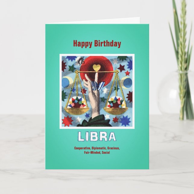 Carte Joyeux Anniversaire Signe du Zodiaque Balance (Devant)
