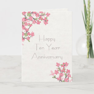 Carte Joyeux anniversaire Sobriété 10 ans Fleurs roses
