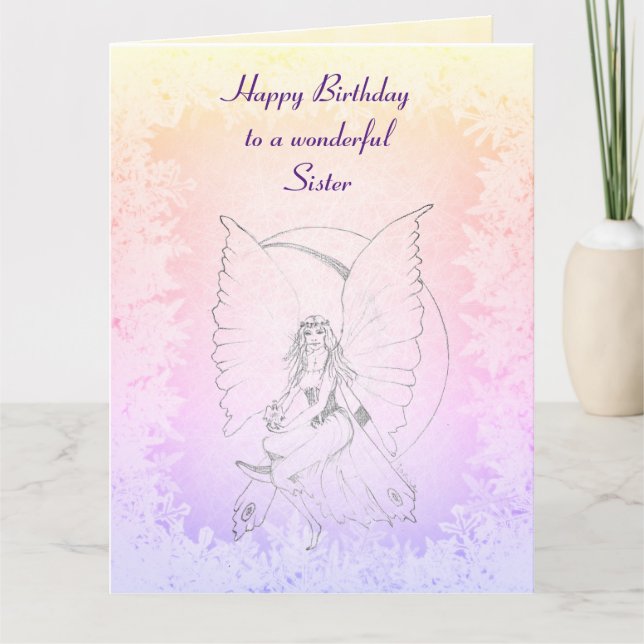 Carte Joyeux anniversaire Soeur Fée design (Devant)