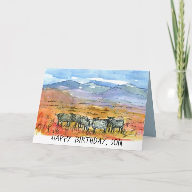 Carte Joyeux anniversaire Son Desert Mountain Cows (Devant)