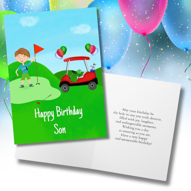 Carte Joyeux Anniversaire Son Garçon Golfer Sur Golf Cou (Créateur téléchargé)