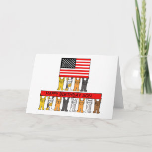 Carte Joyeux anniversaire Son USA Drapeau et chats