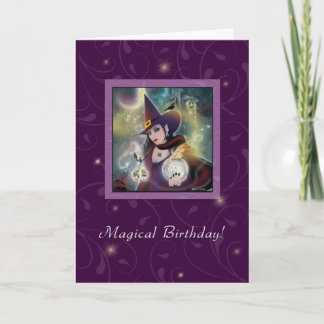 Carte Joyeux anniversaire - sorcière violet magique
