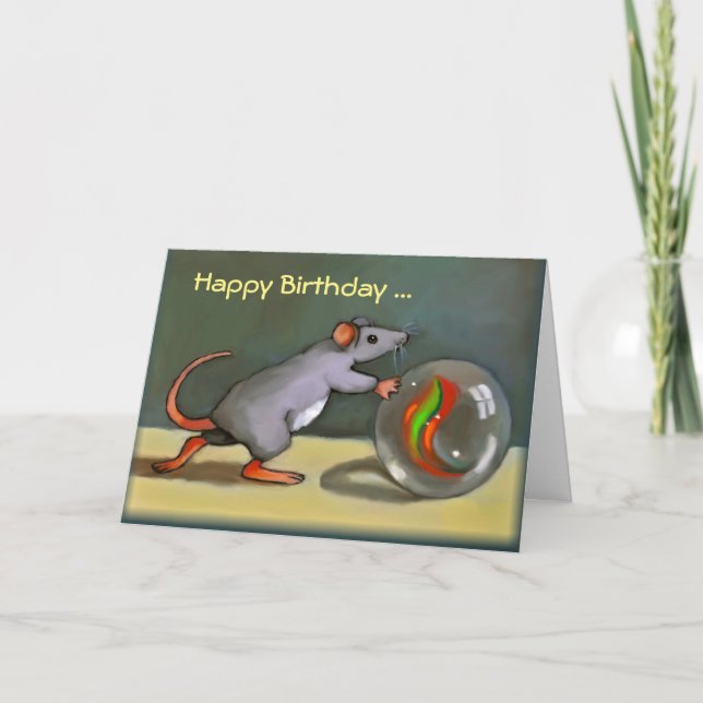 Carte Joyeux anniversaire, souris mignonne avec du (Devant)