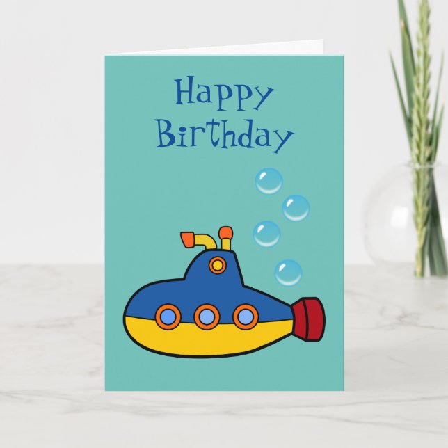 Carte Joyeux Anniversaire - Sous-marin jouet jaune et bl (Devant)