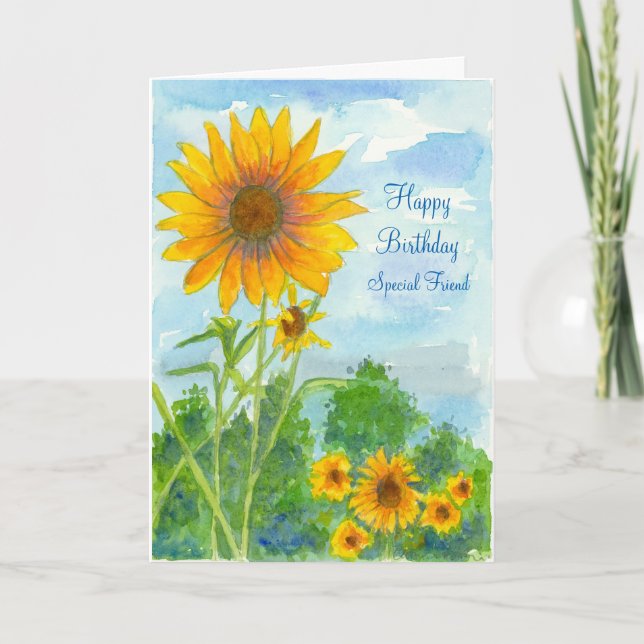 Carte Joyeux Anniversaire Spécial Ami Tournesol Aquarell (Devant)