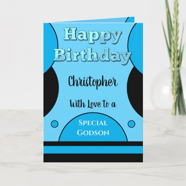 Carte Joyeux anniversaire spécial Godson bleu et noir (Devant)