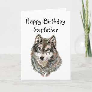 Carte Joyeux anniversaire Stepfather Humour Wolf, Wolves