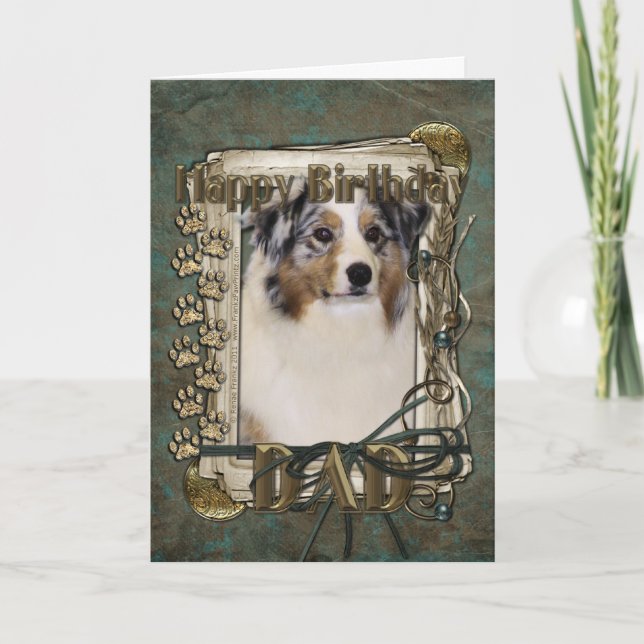 Carte Joyeux anniversaire -Stone Paws Australian Shepher (Devant)