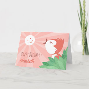 Carte Joyeux Anniversaire Sun mignon Cartoon Bird Girl