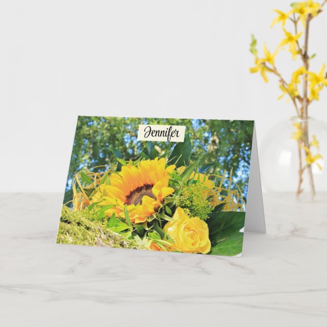 Carte Joyeux Anniversaire Sunflower Personnaliser Nom (Fleur jaune)