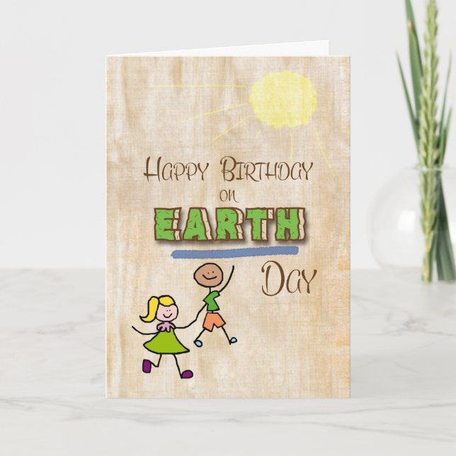 Carte Joyeux anniversaire sur bâton Jour des terres Enfa (Devant)