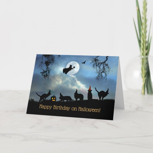Carte Joyeux anniversaire sur Halloween Chats noirs mign (Devant)