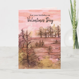 Carte Joyeux anniversaire sur Saint Valentin Sunset Moun