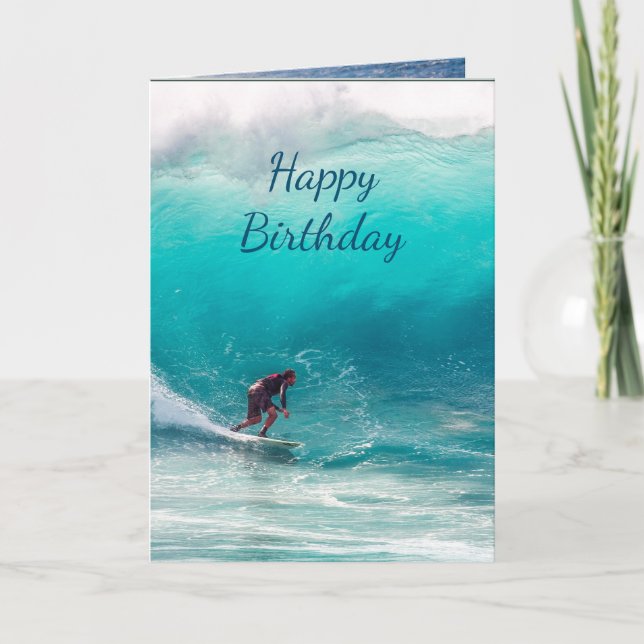 Carte Joyeux Anniversaire Surf Surfer Big Wave (Devant)