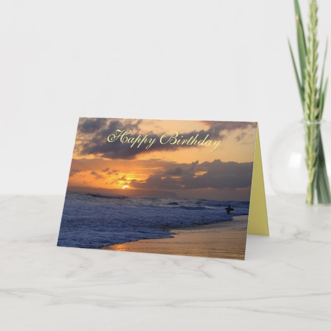 Carte Joyeux Anniversaire, Surfer Kauai Beach Sunset (Devant)