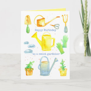 Carte Joyeux anniversaire Sweet Gardener Outils de jardi