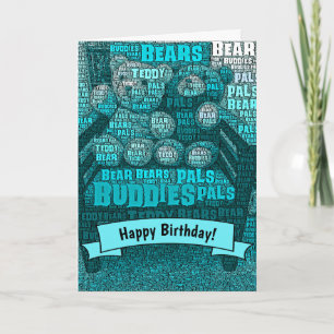Carte Joyeux anniversaire Teddy Bear Buddies Word Cloud