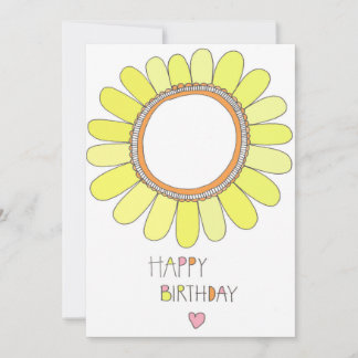 Carte Joyeux Anniversaire tournesol et coeur rose
