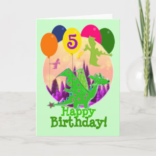 Carte Joyeux Anniversaire Tournez 5 Ballons mignon Drago
