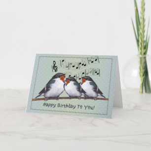 Carte Joyeux anniversaire : Trois oiseaux chantant : Per
