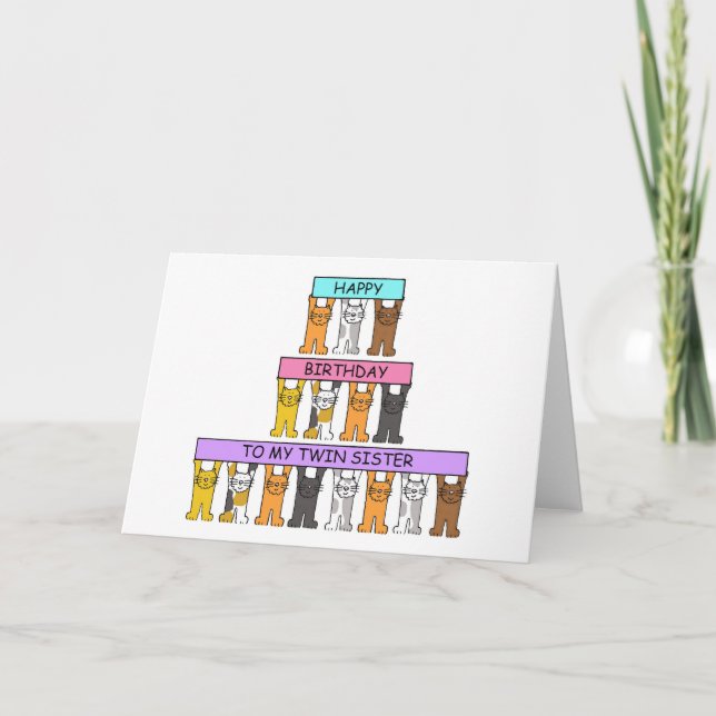Carte Joyeux Anniversaire Twin Sister Cartoon Cats (Devant)