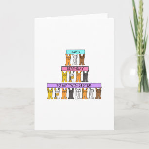 Carte Joyeux Anniversaire Twin Sister Cartoon Cats