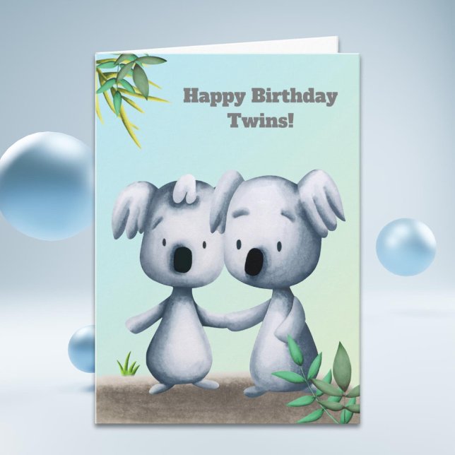 Carte Joyeux Anniversaire Twins Koala Bear Cartoon (Créateur téléchargé)