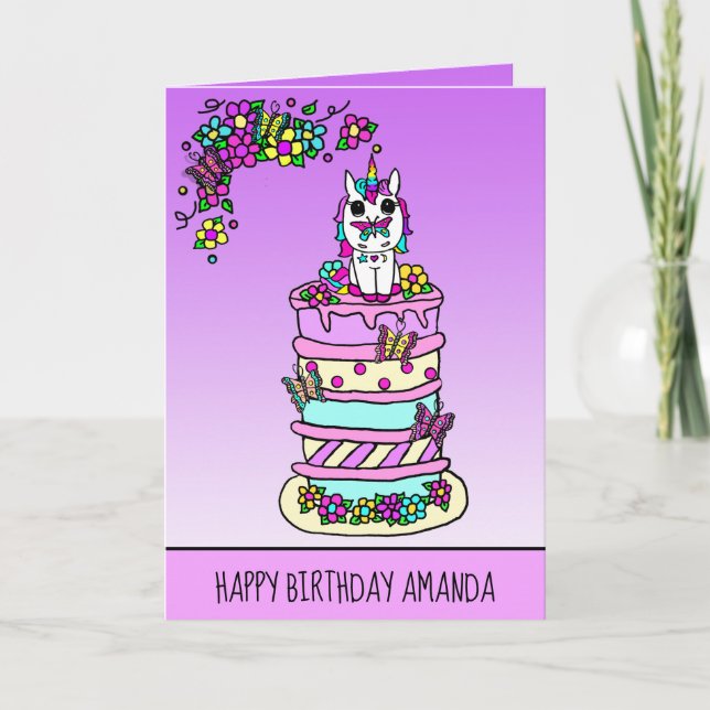 Carte Joyeux anniversaire Unicorn Girl (Devant)
