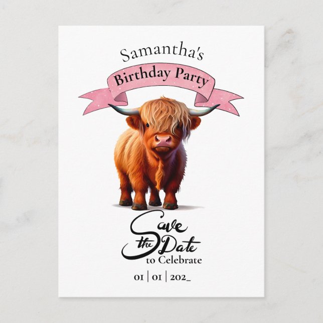 Carte joyeux anniversaire vache fille (Devant)