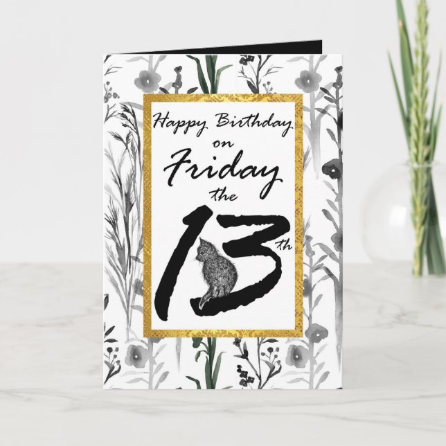 Carte Joyeux anniversaire vendredi 13ème Fleurs de Chat  (Devant)